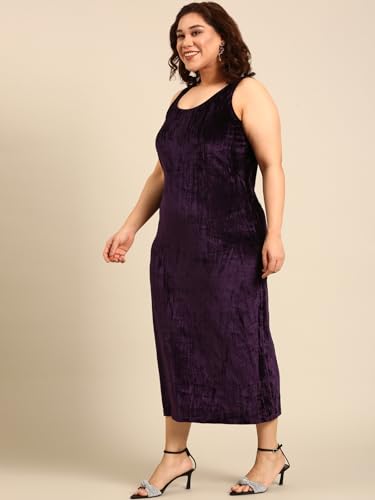 The Pink Moon Women's Plus Pleated Velvet Bodycon Dress (DRS_BC_PURVLVT 5XL) Purple
