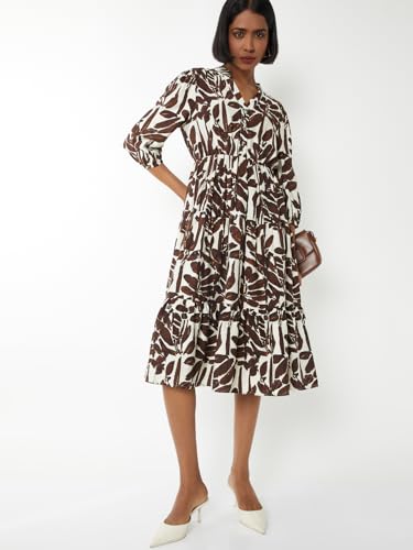 Max Women Printed Tiered Dress(Brown_XXL)