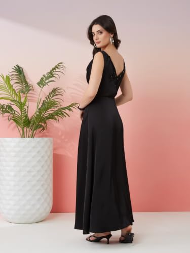 Latin Quarters Women's Black Solid Cowl Neck Sleeveless Party A-Line Dress_XXL