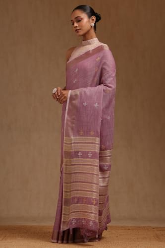 Soch Womens Purple Linen Woven Design Saree