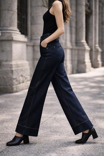 Ben Martin Dark Blue Baggy Jeans for Women | Korean Style | Women,'s Loose Jean | High Waist Wide Leg Jeans | Oversized Jean's for Womenss | Straight Fit Daily Casual Office Wear Women's Jeanss 28