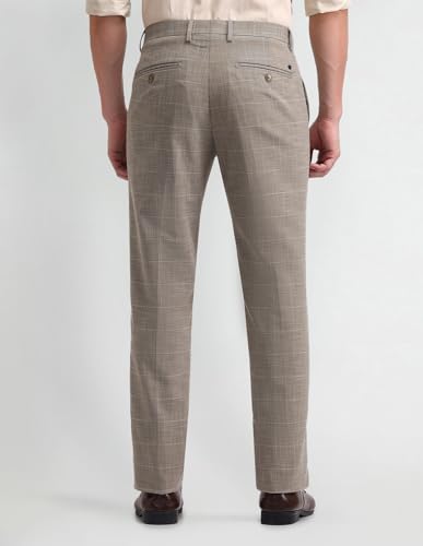 Arrow Men Tapered fit Polyester CheckedMid-Rise waistTrousers(ARAEOTR1648_Grey_34)