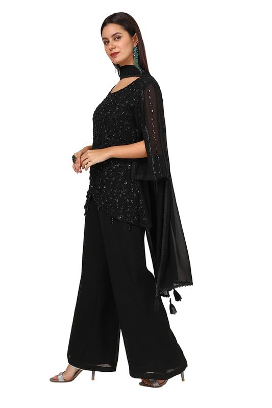 Soch Womens Black Georgette Blend Suit Set With Sequins