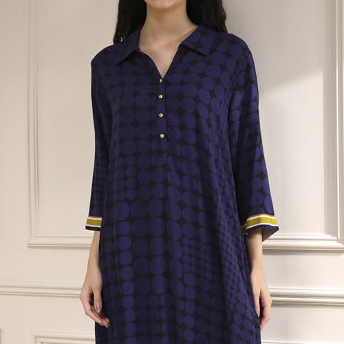 Biba Women's Viscose Printed Straight Kurta (JMWRZ30042AW25IND_Indigo Blue