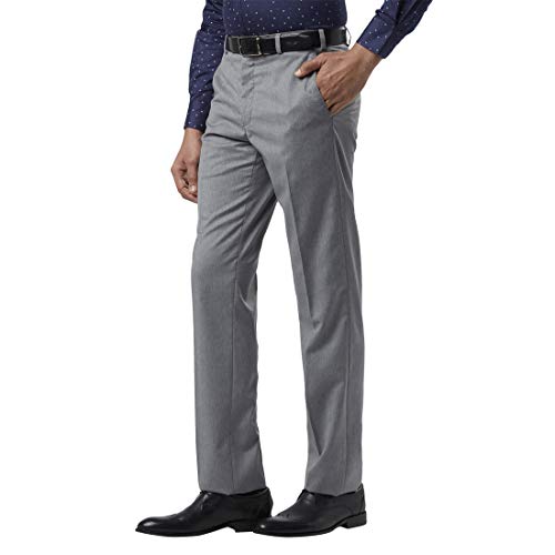 Raymond Solid Synthetic Grey Regular Fit Trouser