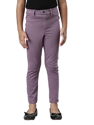GO COLORS Girls Solid Dusty Voilet Super Stretch Jeggings
