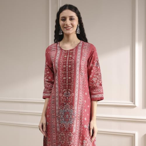 Biba Women Red Cotton Straight Printed Kurta Set_46