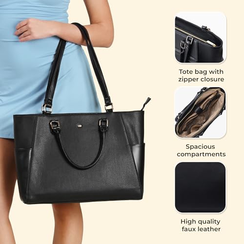 Symbol Premium Women's Tote Hand Bag crafted from Imported PU | Stylish | Office Use - 15" Laptop (SP-SS25-CARL-BAG-11_Black_Free Size)