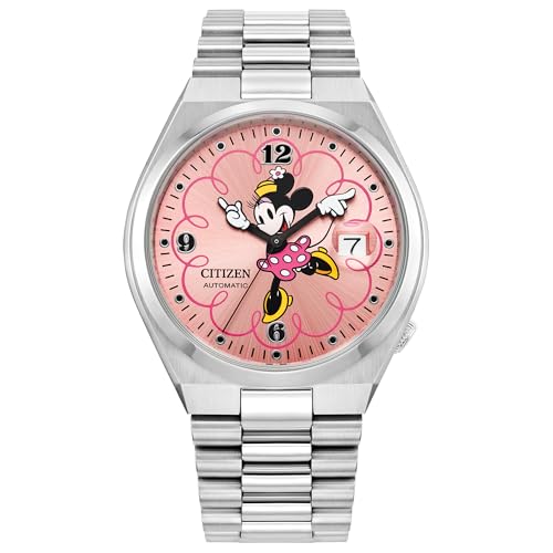 Citizen Unisex Automatic Tsuyosa Minnie Mouse, Pink Sunray Dial, Stainless Steel Case Watch (Model: NJ0156-50W), Silver-Tone, Classic