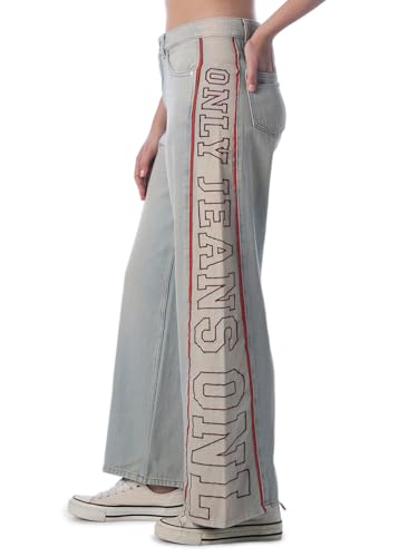 ONLY Women's Typography Wide Leg High-Rise Blue Jeans