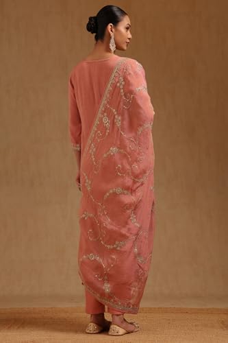 Soch Womens Peach Tissue Zari Embroidered Salwar Suit