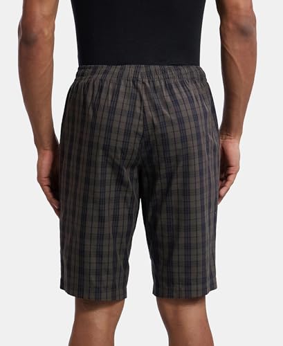 Jockey 9005 Men's Super Combed Mercerized Cotton Woven Fabric Regular Fit Checkered Bermuda with Side Pockets_Black Olive_M