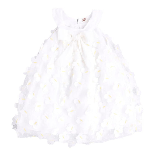 Hopscotch Girls Polyester Solid Polyester A-line Casual Dresses In White Color For Ages 3-4 Years (FLM-3406989)