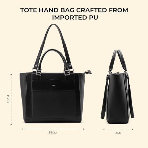 Symbol Premium Women's Tote Hand Bag crafted from Imported PU | Stylish | Office Use - 14" Laptop (SP-SS25-CARL-BAG-03_Black_Free Size)