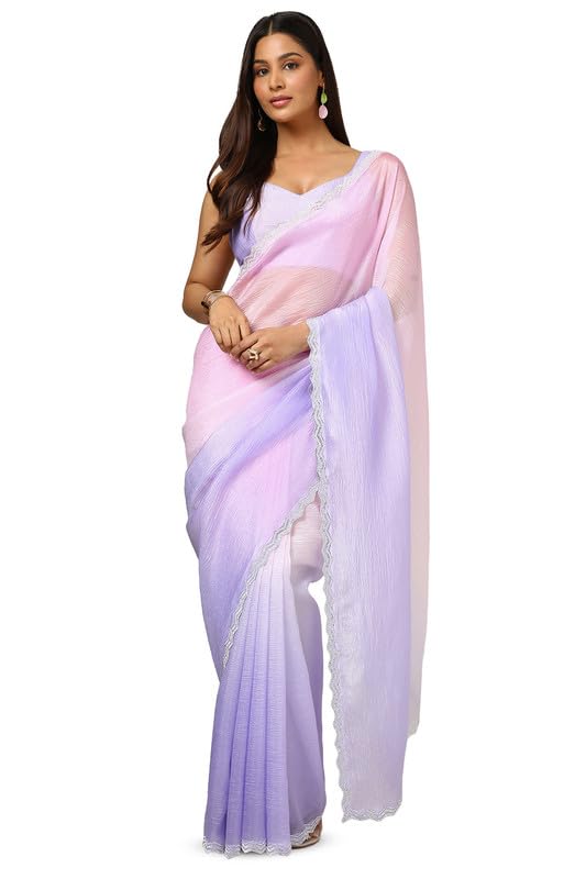 Soch Womens Lavender Organza Ombre Saree With Stone Work