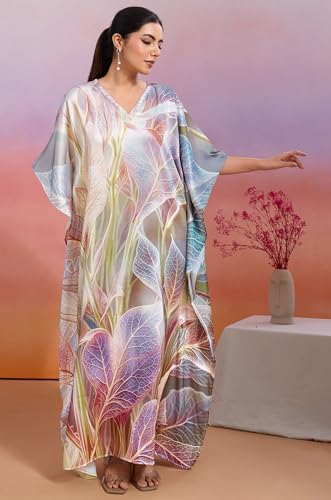 Label Aarna Premium Soft Satin Kaftan Dress for Women/Digital Print/Free Size (M-3XL) / Hidden Adjustable Belt Long Maxi Multicolour