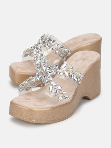 Marc Loire Women's Embellished Platform Heel | Comfortable Slip-on Fashionable Sandal for Wedding & Party