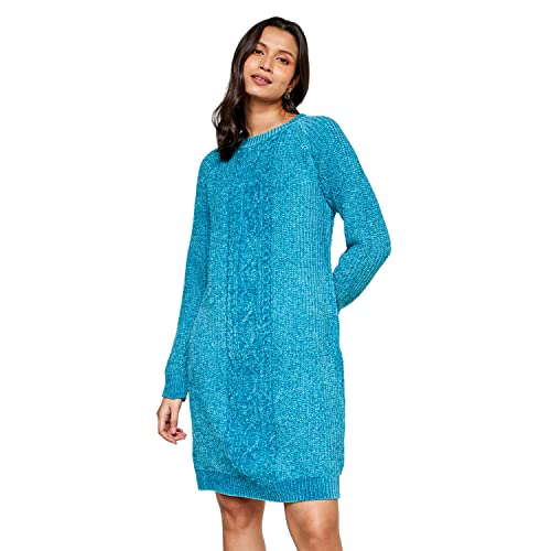 AND Women's Polyester Straight Regular Length Dress (FW22AB232DRFK_Teal_S)