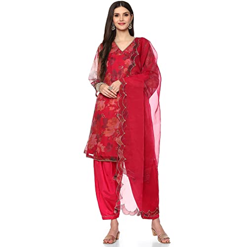 BIBA Polyester Women Printed Relaxed Salwar Kurta Dupatta(Skdphool Ph8200_Meganta_38),Magenta