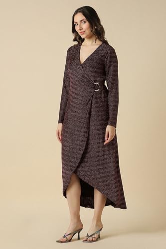 Women Maroon Textured Party Dress