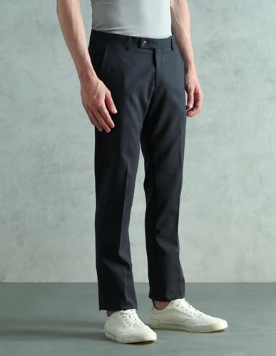 Arrow Men's Mid Rise Heathered Trousers (ARAEOTR2186_Navy_32)