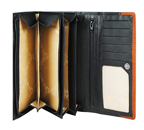 Calfnero Women's Genuine Leather Wallet-Long Purse Wallet with Multiple Card Slots, Zip Pocket and Note Compartment (Black)