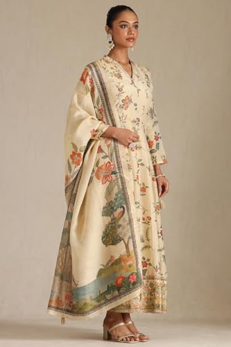Soch Womens Beige Viscose Floral Print Gown with Cutdana