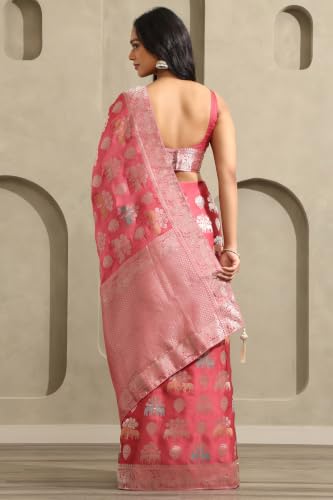 Soch Womens Onion Pink Satin Zari Woven Saree