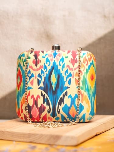 Artklim Blue And Red Ikkat Printed Clutch