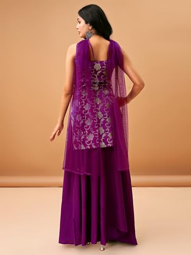 MAVIXA Women's Embroidered Kurta and Sharara with Dupatta | Wedding Suit | Kurta Set | (IN, Alpha, XS, Regular, Purple)
