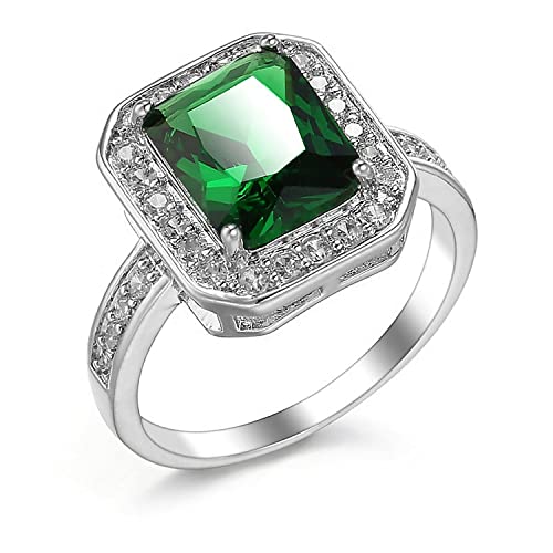 Peora Emerald Colour Crystal Square Stone Cubic Zirconia Studded Ring For Women & Girls, Ring Size US 9