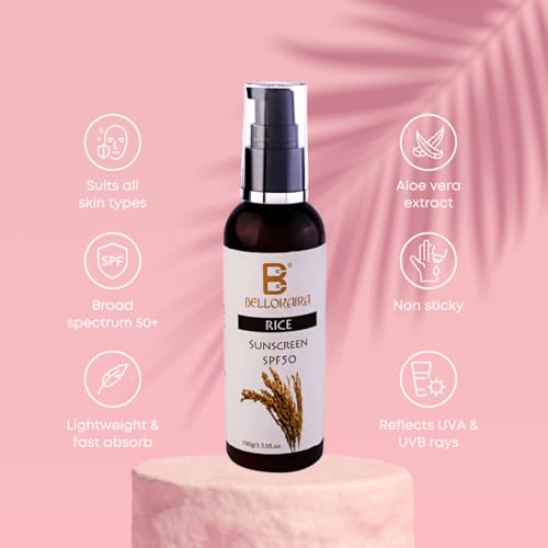 Bellokaira Rice Mineral Sunscreen SPF 50++++ Ultimate Protection for Your Skin | Water & Sweat Resistant, UVA/UVB | Nourishing Niacinamide Formula for Sun-Damaged Skin | Lightweight & Non-Sticky |