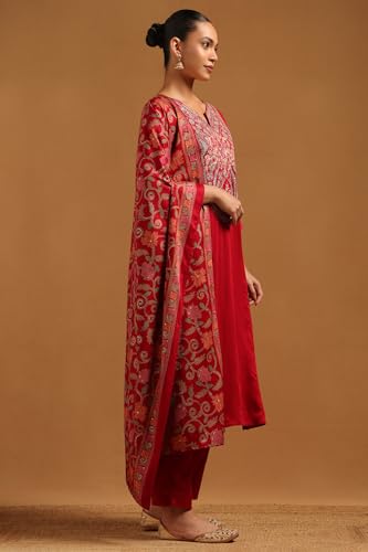 Soch Womens Red Viscose Blend Floral Salwar Suit