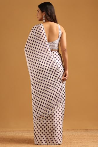 Soch Womens Purple Satin Polka Dots Stone Embellished Saree