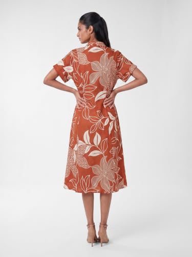 Max Women Printed Midi Shirt Dress (Orange_S)