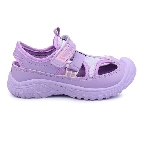 Myau Ryan Girls' Sandals, Mesh Breathable Summer Sandal with Hook & Loop Strap (Purple, UK Footwear Size System, Little Kid, Women, Numeric, Medium, 9)