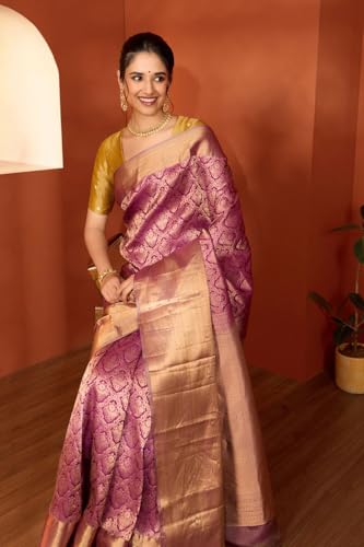 Taneira Dark Violet Silk Viscose Kanchi Design Woven Saree