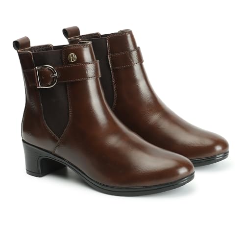 Elle Women's Fashionable Buckle Boots Colour-Brown, Size-UK 4