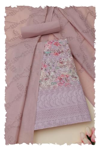 Soch Womens Lavender Cotton Floral Print Unstitched Dress Material With Thread Work