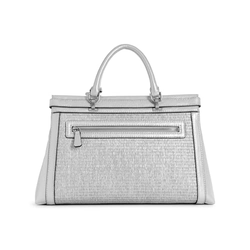 GUESS Women's Silver Solid Satchel Bag| Ladies Purse Handbags | Gift For Ladies