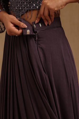 Soch Womens Lavender Spandex Solid Ready To Wear Saree