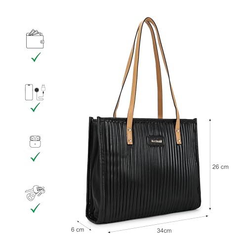 Fastrack Women's Tote Bag with Stitch Detailing and Comfortable Shoulder Straps | Spacious Main Compartment Fits Upto 13" Laptop with Zip Closure and Inner Slip Pockets | Trendy Women's Handbags