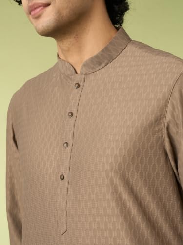 DIWAS BY MANYAVAR Men's Knit Thread Embroidery Festive Kurta Set (2pc) (IN, Alpha, L, Brown)