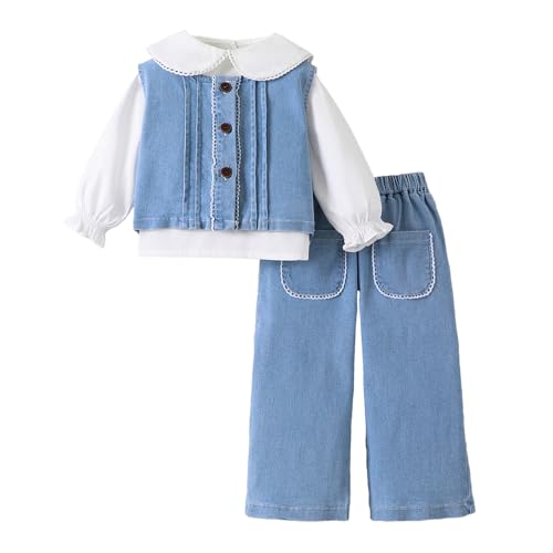 Hopscotch Girls Full Sleeves Blue 3-Pc Lace Embellished Jeans Set For Age (3-4 Years)