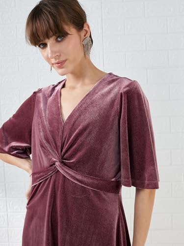 Latin Quarters Women's Pink Short Sleeves V-Neck Solid Party Above Knee Dress_XXL