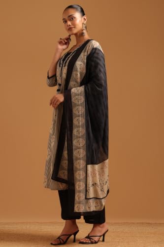 Soch Womens Black Cotton Digital Printed Stripes Machine Weave Block Print Salwar Suit
