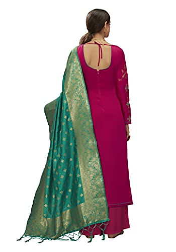 VUBA Satin Suit For Women's Embroidered Semi Stitched Top With Unstitched Santoon Bottom and Pure Woven Banarasi Dupatta Straight Kurta Dress Material