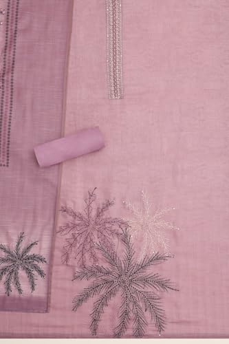 Soch Womens Blush Pink Linen Shimmer Botanical Dress Material With Kantha Embroidery and Cutdana Details