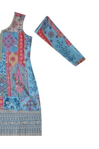Soch Womens Powder Blue Ethnic Motifs Print Chinon Suit Set