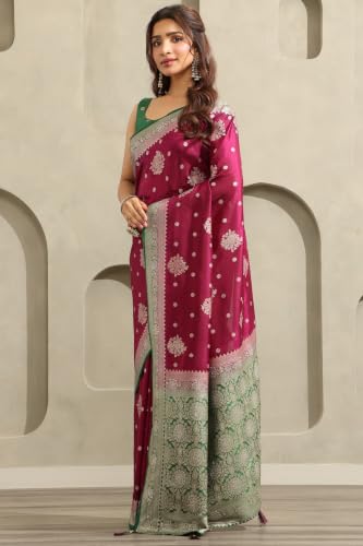 Soch Womens Wine Viscose Floral Zari Woven Saree With Stone Work